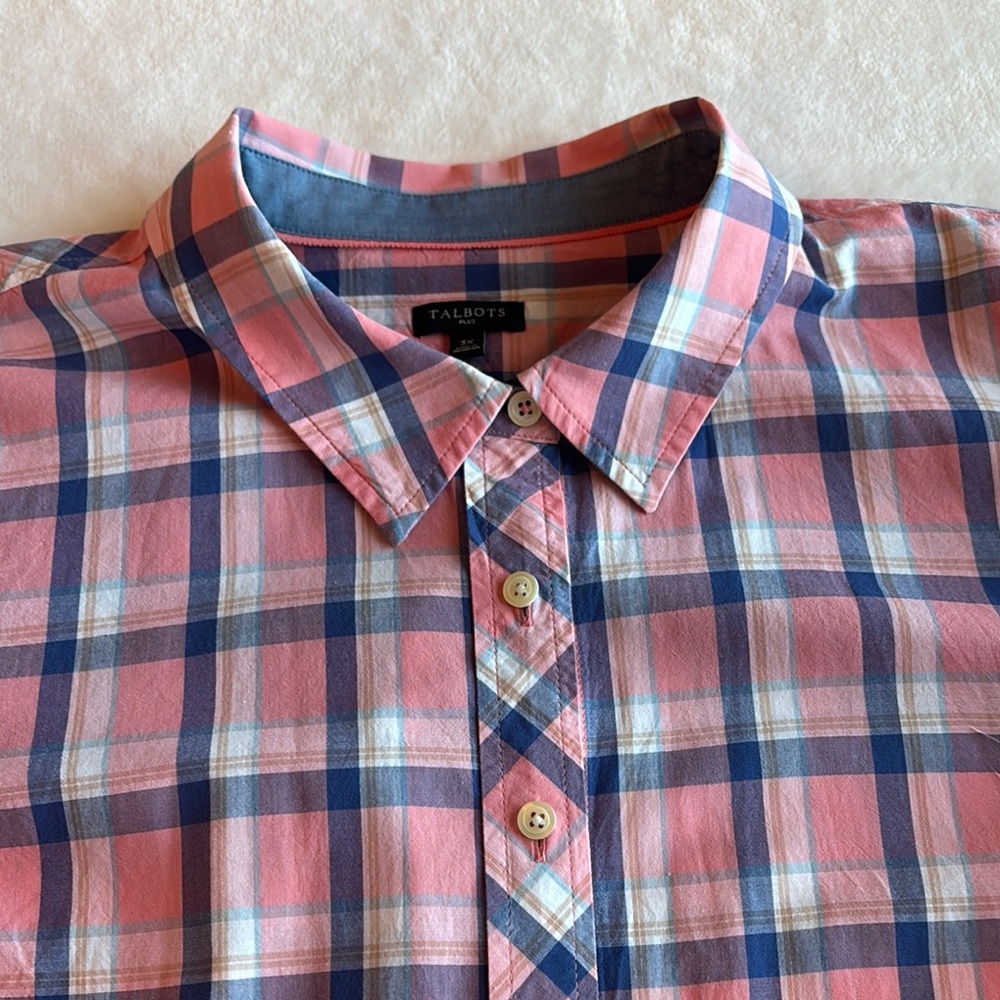 Talbots Plaid Button Down Shirt Plus 3X Pink Blue Cotton - Picture 4 of 8